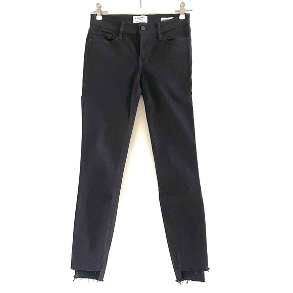 Frame Le Skinny de Jeanne Raw Stagger Jeans in Black Size 27 - Picture 3 of 12
